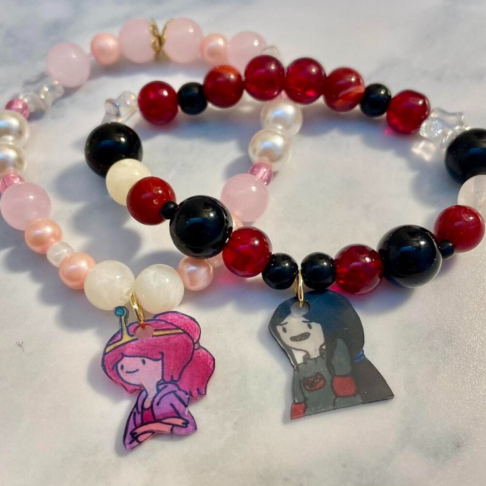 Marceline and Princess Bubblegum adventure time beaded bracelet matching couples